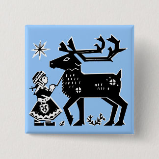 Lapland Girl Holds Reindeer Badge Vierkante Button 5,1 Cm