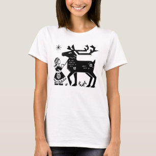 Lapland Girl Holds Reindeer Dames T Shirt