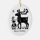Lapland Girl Holds Reindeer Kerstdecoratie Keramisch Ornament (Rechts)