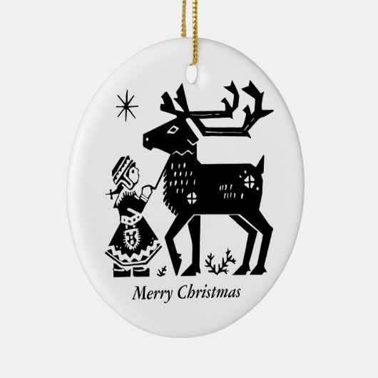 Lapland Girl Holds Reindeer Kerstdecoratie Keramisch Ornament (Rechts)