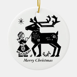 Lapland Girl Holds Reindeer Kerstdecoratie Keramisch Ornament