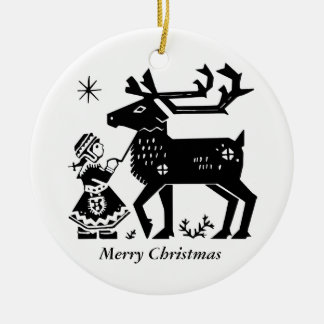 Lapland Girl Holds Reindeer Kerstdecoratie Keramisch Ornament