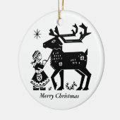 Lapland Girl Holds Reindeer Kerstdecoratie Keramisch Ornament (Links)