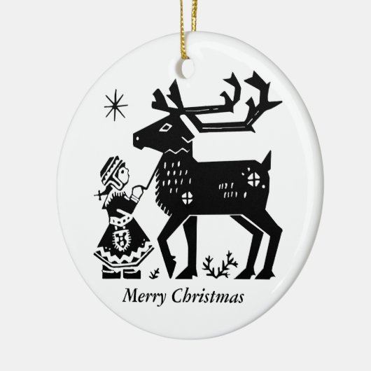 Lapland Girl Holds Reindeer Kerstdecoratie Keramisch Ornament (Links)