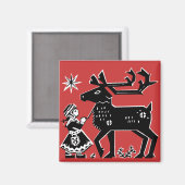Lapland Girl Holds Reindeer Kerstmagneet Magneet (Voorkant / Achterkant)