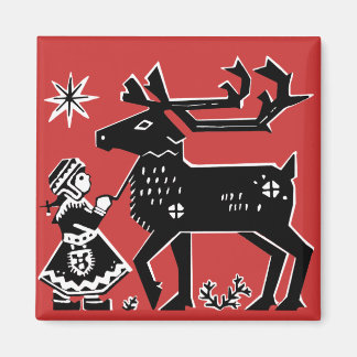 Lapland Girl Holds Reindeer Kerstmagneet Magneet
