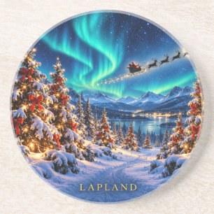 Lapland Kerstman Slede Noorderlicht Kerstmis Zandsteen Onderzetter