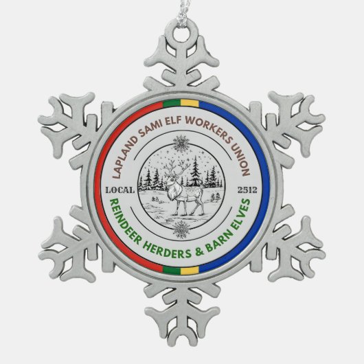 Lapland Sami Elf Arbeiders Vakbond rendierherders Tin Sneeuwvlok Ornament (Voorkant)