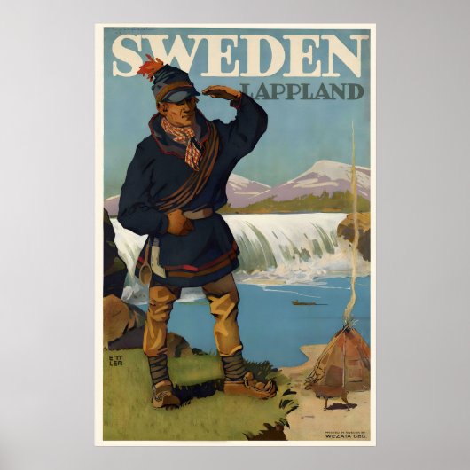 Lapland Zweden Vintage Reisposter Poster (Voorkant)