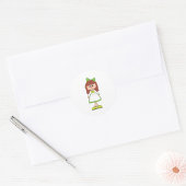 Lappenpoppenmeisje Groene Jurk Stippen Ronde Sticker