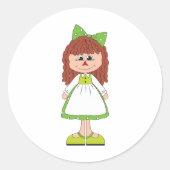 Lappenpoppenmeisje Groene Jurk Stippen Ronde Sticker (Voorkant)