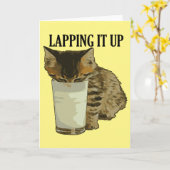 Lapping It Up Leuke Tabby Drink Melk van een Glas Kaart (Gele Bloem)