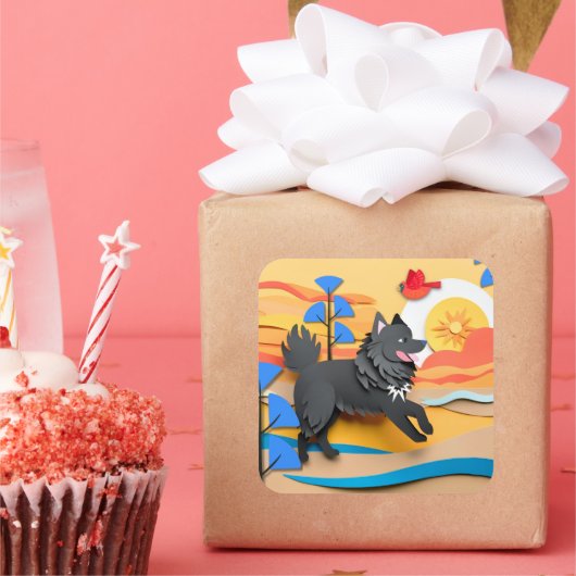 LAPPY GO LUCKY Lapphund Vierkante Sticker (Feest)
