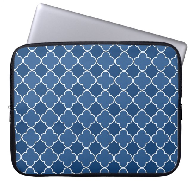 Laptop Blue Quatrefoil Patroon Laptop Sleeve (Voorkant)