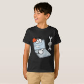 Laptop Cartoon Character met een moersleutel T-shirt (Voorkant volledig)