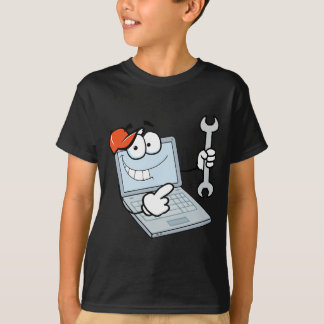 Laptop Cartoon Character met een moersleutel T-shirt