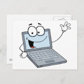 Laptop Cartoon Character Waing a Greeting Briefkaart (Voorkant / Achterkant)