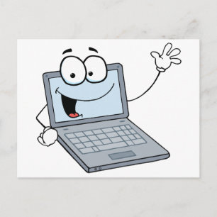 Laptop Cartoon Character Waing a Greeting Briefkaart