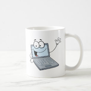 Laptop Cartoon Character Waing a Greeting Koffiemok