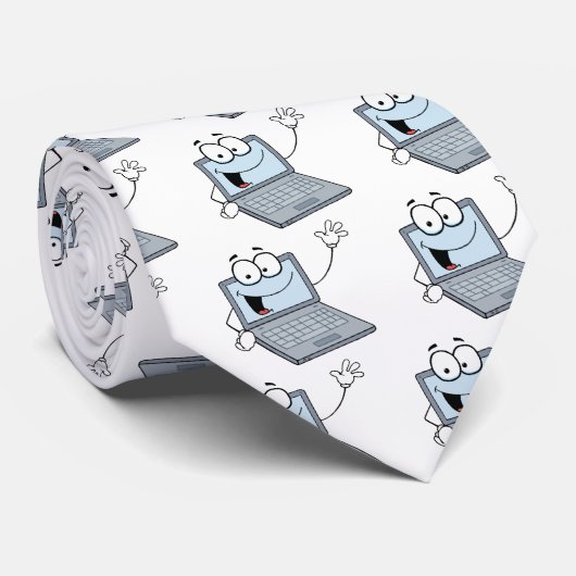 Laptop Cartoon Character Waing a Greeting Stropdas (Opgerold)