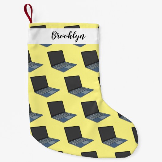 Laptop cartoon illustratie kleine kerstsok (Voorkant)