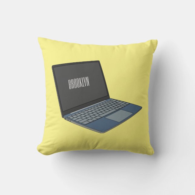 Laptop cartoon illustratie kussen (Voorkant)