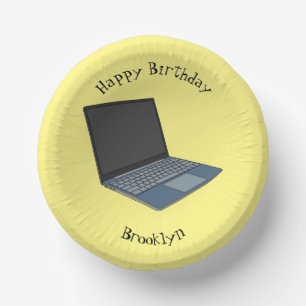 Laptop cartoon illustratie papieren kommen