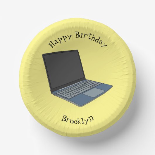 Laptop cartoon illustratie papieren kommen (Voorkant)