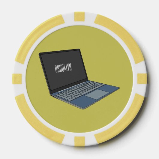 Laptop cartoon illustratie poker chips (Voorkant)
