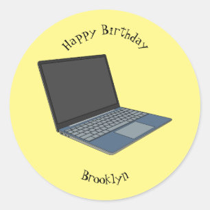Laptop cartoon illustratie ronde sticker