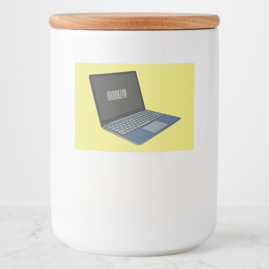 Laptop cartoon illustratie voedselcontainer etiket (Voorkant)