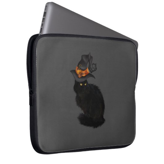 Laptop Case with Black Halloween Cat Design (Voorkant Rechts)