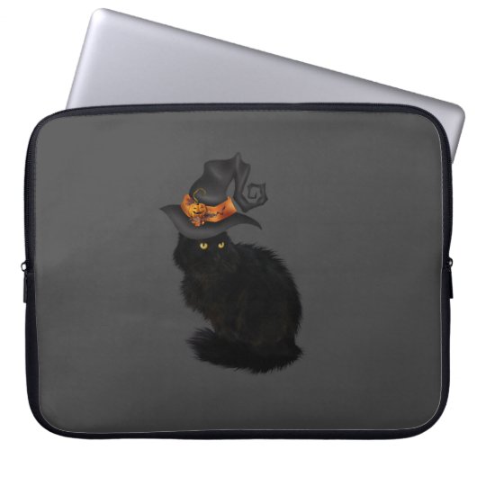 Laptop Case with Black Halloween Cat Design (Voorkant)