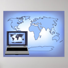 Laptop Computer Wereldkaart Print Poster