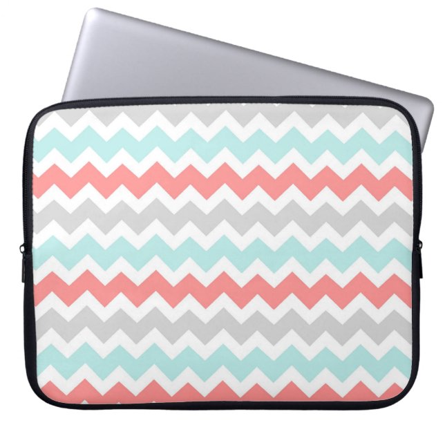 Laptop Coral Aqua Gray Chevrons Patroon Sleeve (Voorkant)
