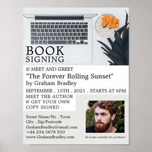 Laptop Display, schrijverboekhandtekening Adverter Poster (Voorkant)