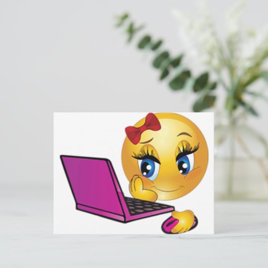 Laptop Emoji Meisje Briefkaart (Staand voorkant)