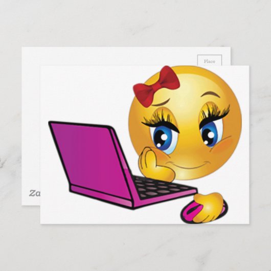 Laptop Emoji Meisje Briefkaart (Voorkant / Achterkant)