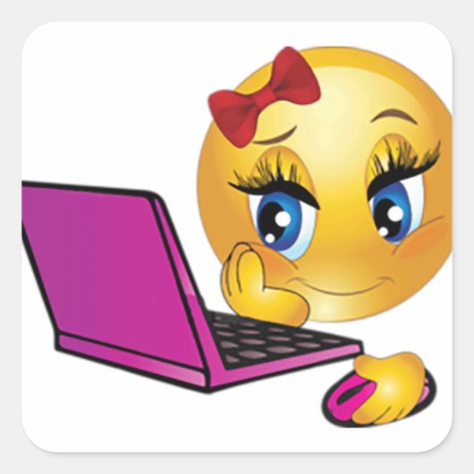 Laptop Emoji Meisje Vierkante Sticker (Voorkant)