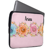 Laptop Hoesje in roze met kleurrijke bloemen Laptop Sleeve (Voorkant Rechts)