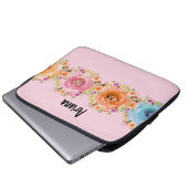 Laptop Hoesje in roze met kleurrijke bloemen Laptop Sleeve (Voorkant onderkant)
