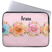 Laptop Hoesje in roze met kleurrijke bloemen Laptop Sleeve (Voorkant)