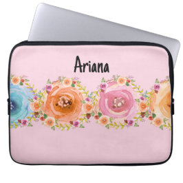 Laptop Hoesje in roze met kleurrijke bloemen Laptop Sleeve