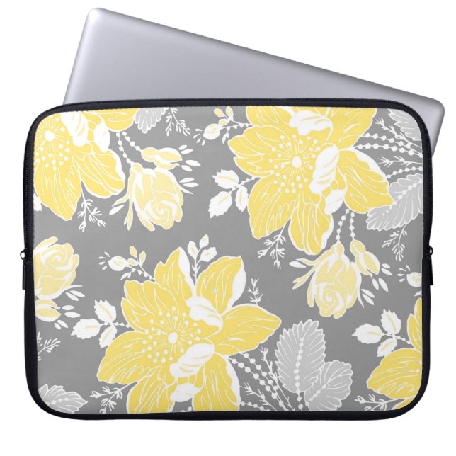 Laptop Lemon Grey Floral Pattern Laptop Sleeve (Voorkant)