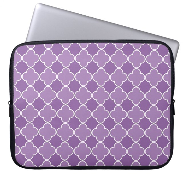Laptop Paars Quatrefoil Patroon Laptop Sleeve (Voorkant)