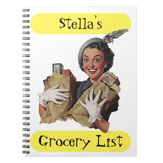 Laptop Retro Grocery List Happy Lady Gift Idee Notitieboek (Voorkant)
