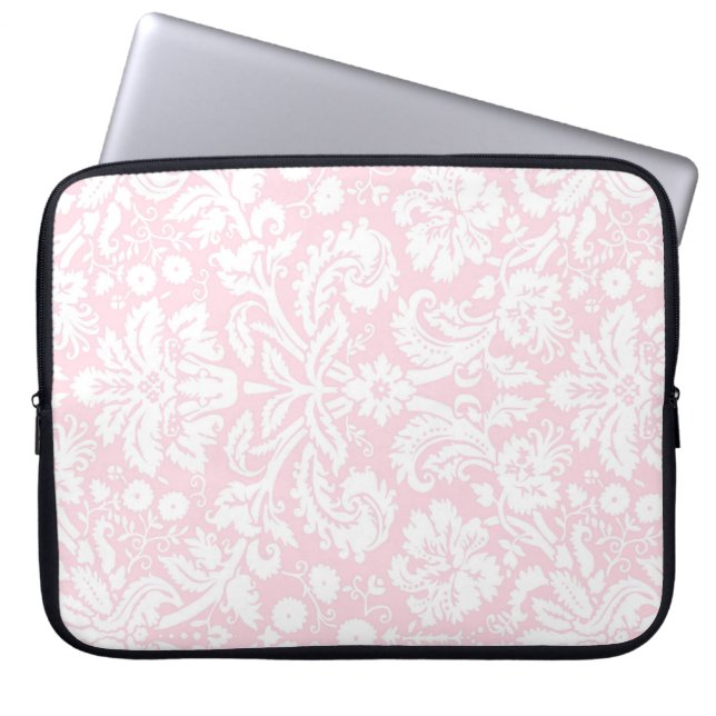 Laptop Roze Damask Patroon Laptop Sleeve (Voorkant)