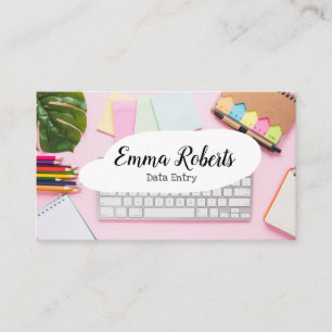 Laptop Roze Vrouw Werk Data Invoer Visitekaartje