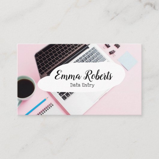 Laptop Roze Vrouw Werk Data Invoer Visitekaartje (Voorkant)