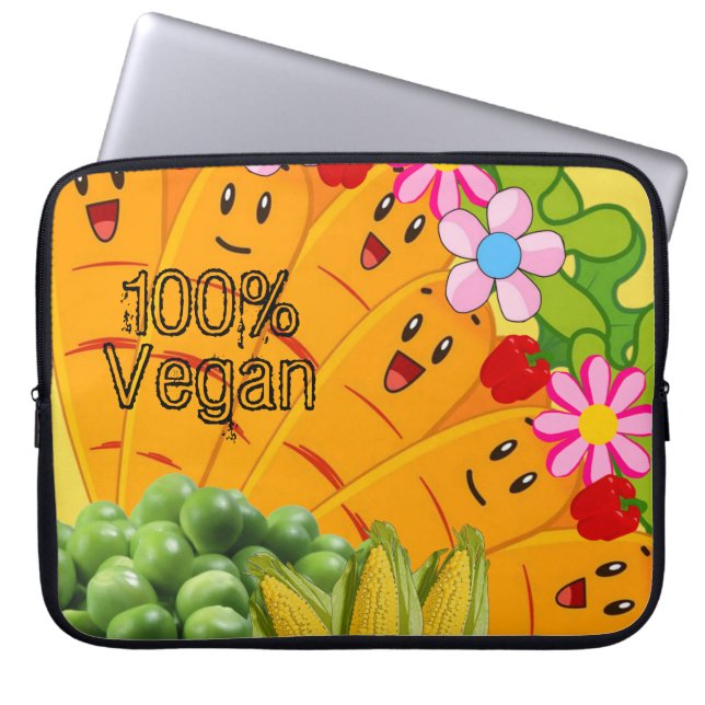 Laptop Sleeve Carrots Peas, 100% Vegan (Voorkant)